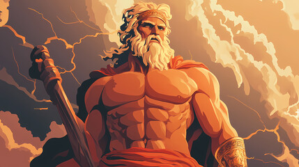 Zeus, god of thunder, the most famous god of ancient greece. Greek Olympian Games. Illustration