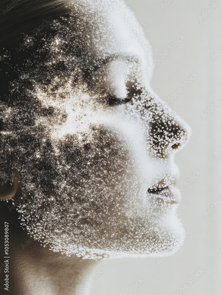 Aufkleber futuristic digital face art ai-enhanced abstract design and technology