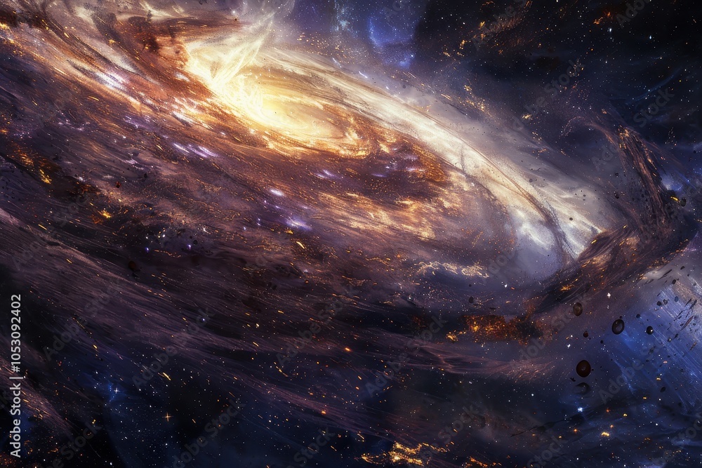 Wall mural glowing spiral galaxy with stardust and cosmic dust in the deep outer space