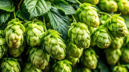 Obraz premium A close-up of fresh beer hops with a few buds still attached, plant life, greenery