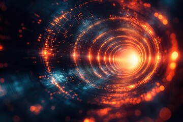 Obraz premium Abstract glowing orange and blue circular light tunnel.