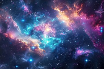 Colorful and vivid representation of a distant, dynamic nebula in deep space.