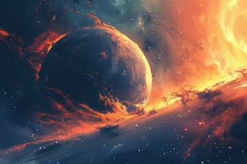 Fiery Collision of Celestial Bodies in Deep Space