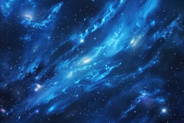 Glowing blue nebula and stars in deep outer space