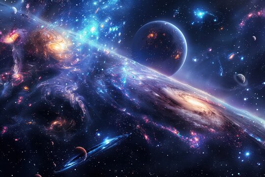 Breathtaking view of a distant planet and a magnificent nebula in deep space.