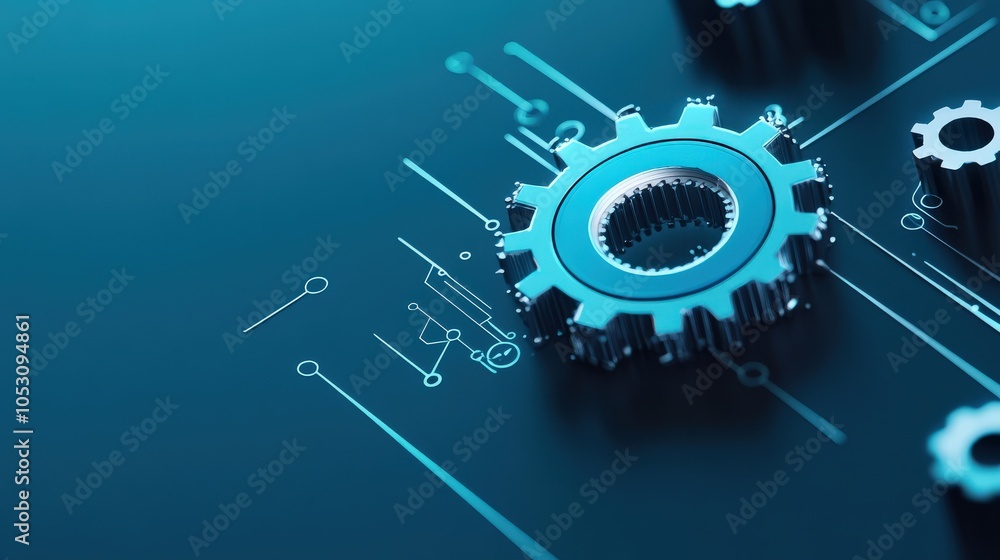 Poster innovative gear mechanism exploring the intersection of technology and industry in modern design