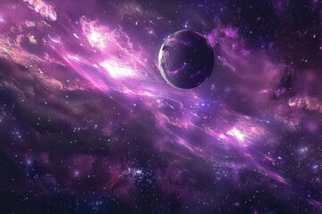Purple Nebula and Distant Planet