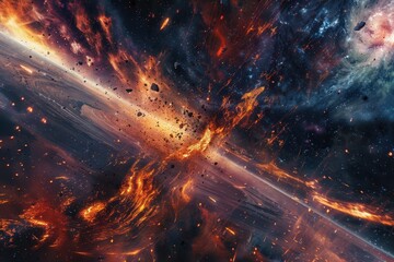 Fiery Collision of Celestial Bodies in Deep Space