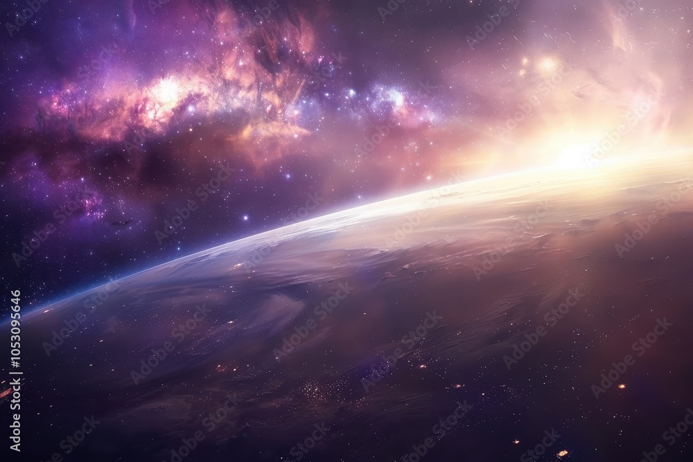 Canvas Prints breathtaking view of a distant planet with vibrant nebula and stars
