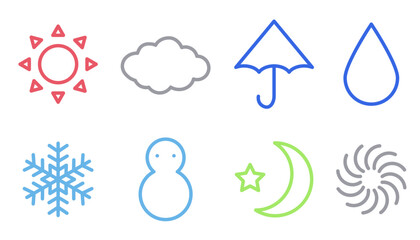シンプルな天気マークのアイコンイラストセット