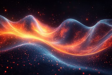 Obraz premium Abstract glowing wave with blue and orange colors.