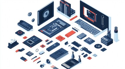 Obraz premium Computer engineering icons for web and graphic design, showing a tech-focused concept