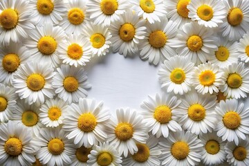 Obraz premium A cluster of tiny daisies arranged in a circular pattern with delicate petals and bright white centers, simple, cheerful, circle, daisy