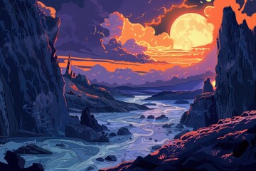 Serene Sunset Over a Winding River