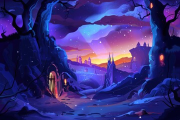Fantasy Landscape with a Glowing Entrance