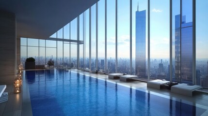 Obraz premium Luxury Rooftop Pool with City Skyline View