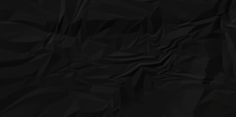 Fototapeta premium Empty wrinkle black color crumple paper texture pattern abstract background. Crumpled black paper abstract shape background with space paper for texture. 