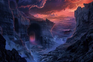 A Mysterious Mountain Pass with a Glowing Portal