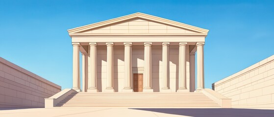 Fototapeta premium A majestic temple with columns, set against a clear blue sky, showcasing classical architectural design.