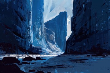 A Painting of an Abstract Blue Canyon