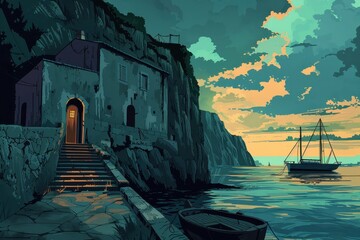 Coastal Village at Twilight