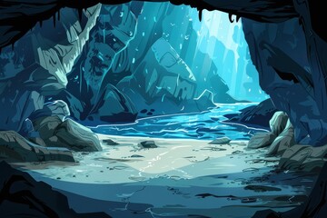 Mysterious Cave Entrance with Blue Water