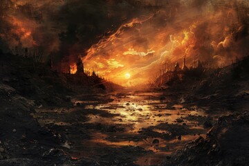Apocalyptic Landscape with Orange Sky