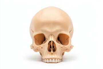Fototapeta premium Detailed human skull against a white background for educational and artistic purposes.