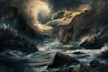 Stormy Seascape with Dramatic Sky