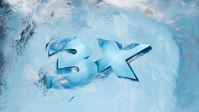3x number 3d cartoon in ice cube winter frost 