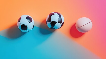 Dynamic soccer, basketball, and football resting on a gradient background, symbolizing energy and competition