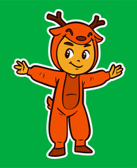 Kid Wearing Animal Costume Doodle Sticker Illustration