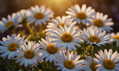 Obraz premium Bright Daisies Bathed in Golden Sunset Light