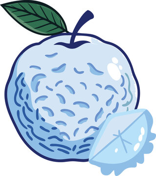 Illustration of ice-apple with green leaf, Vector illustration of ice-apple clustered together with a green leaf, showcasing a simple, minimalistic,stylized vector,colorful design.