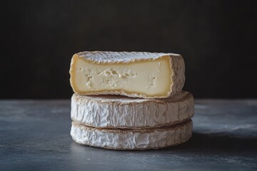 A Stack of Creamy Brie Cheese with One Cut in Half