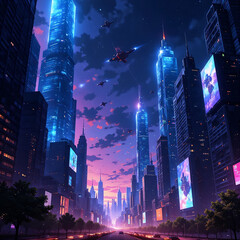 高層ビルの風景イラスト