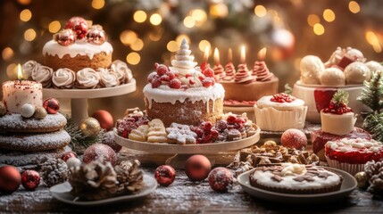 Naklejka premium Festive Display of Holiday Treats on a Cheerful Table