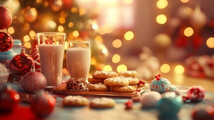 Festive Scene of Cookies and Milk on a Cheerful Table