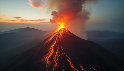 Majestic Eruption of a Volcano at Sunset