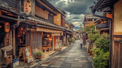 Obraz premium Narrow Street in a Traditional Japanese Village