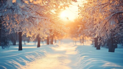 Naklejka premium Frosted Wonderland Landscape Under Soft Winter Light
