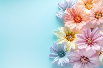 Obraz premium Pastel Flowers on Blue Background