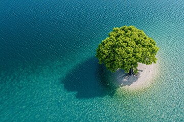 Aerial View of a Tropical Island with a Tree