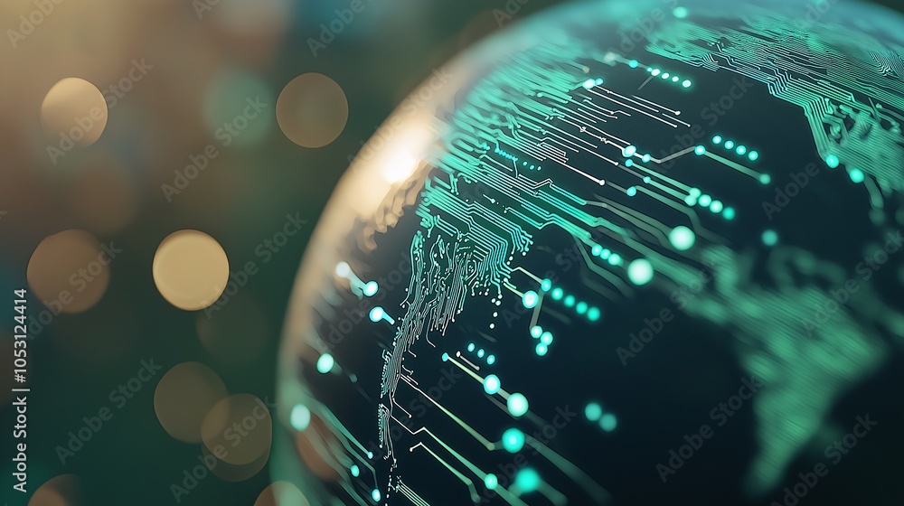 Poster digital globe with circuit pattern background