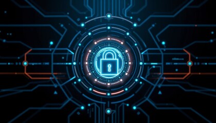 Obraz premium Advanced Cybersecurity Interface with Futuristic Secure Network Display in Blue and Black