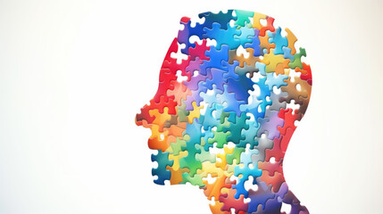 generated illustration of head profile with jigsaw puzzle pieces. Alzheimer's and dementia, mental illness and brain disorder