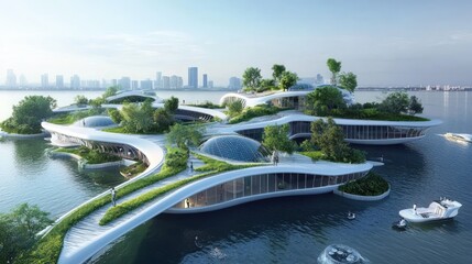 Fototapeta premium Futuristic Floating City Concept