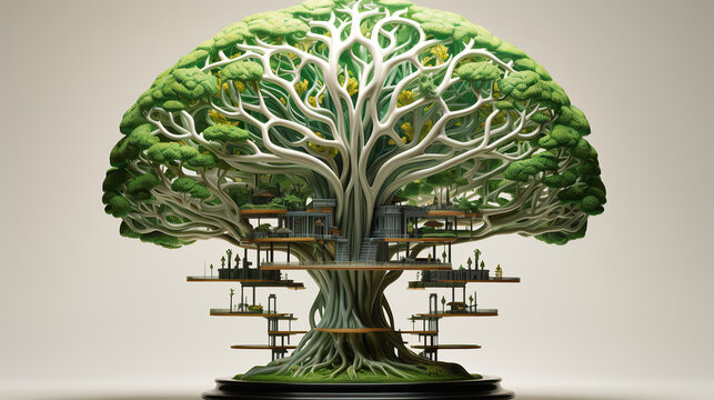 generated illustration conceptual image of green tree shaped like brain