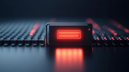 Illustration of a digital barrier blocking unauthorized access, with a glowing red warning sign, dark background, high contrast