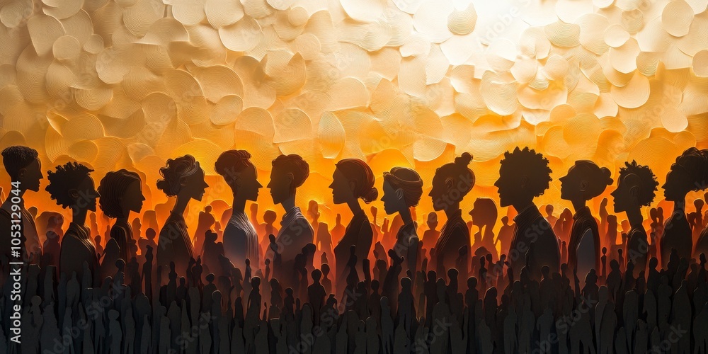 Aufkleber diverse paper silhouette of individuals in a crowd, unity and inclusion represented through artistic